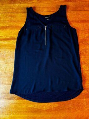 Fortune and Ivy Navy Size Small Sleeveless Tee with Zipper Detail